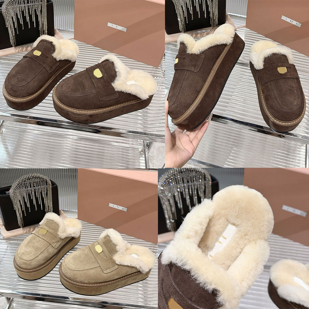 Suede And Shearling Mules Womens Designer Mule 5R763E Luxury Upper Penny Detail Casual Mule EasyTo Wear Warm Comfort Shearling Lining Autumn Winter