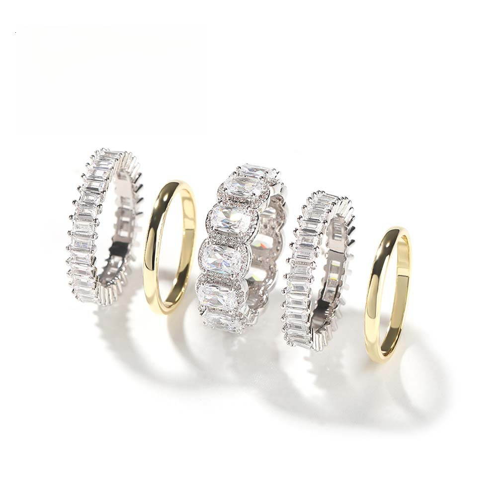 Trendy Out D VVS Diamond Cool Men's Hip-Hop Fashion Diamond-Studded Niche Design Five-Piece Ring Set Real 18K Luxury Iced 14K 10K Jewelry Luxur