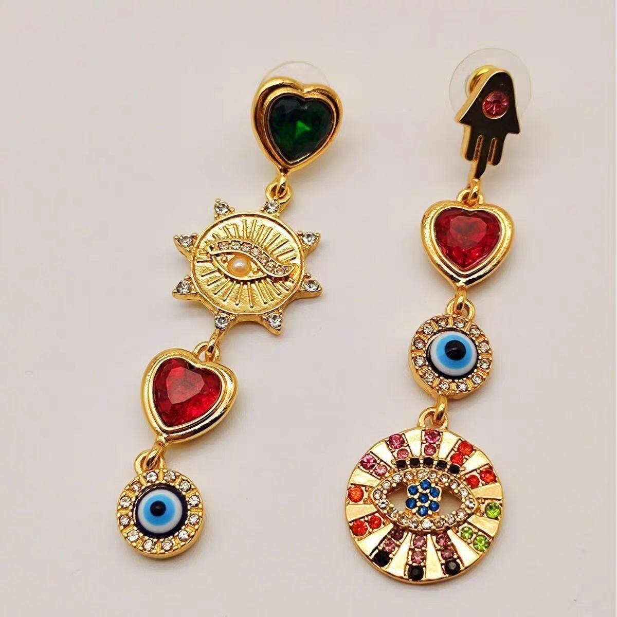 Luxury Brand Designer Jewelry "Demon's Pact" Retro Palace Style Colorful Sun Heart Vintage Medieval Fashion Earrings For Women Luxury