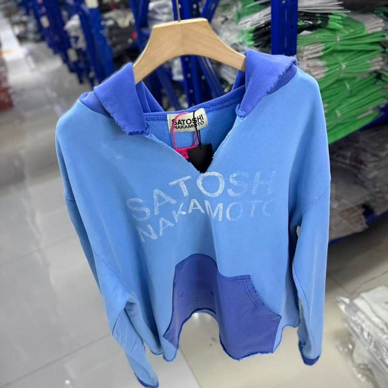Satoshi Nakamoto Hoodie Color Blocking Blue Long Sleeve Hooded Oversize Cotton Print Men Women Autumn Winter Tag Mdng261019