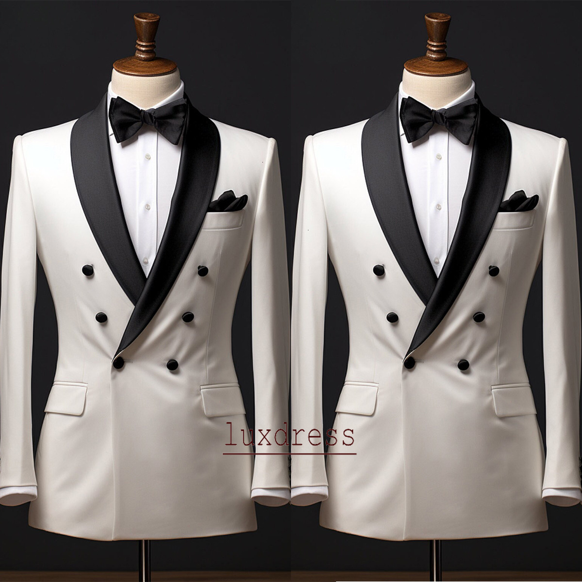 Men's Blazer Jacket Coat with Black pants Customized Double Breasted Business Wear Wedding Groom 2 Pcs Suits Costume Homme