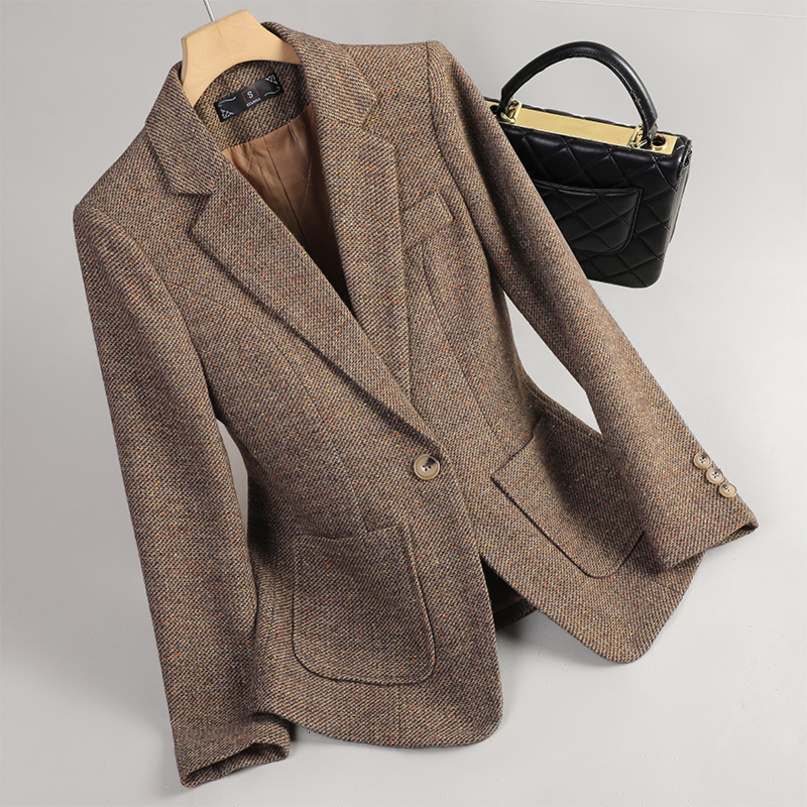 2026 Women Long Sleeve Woolen Suit Jacket Autumn Winter Coat Ladies Office Wool Blazer Female Formal Thick Outerwear 261019