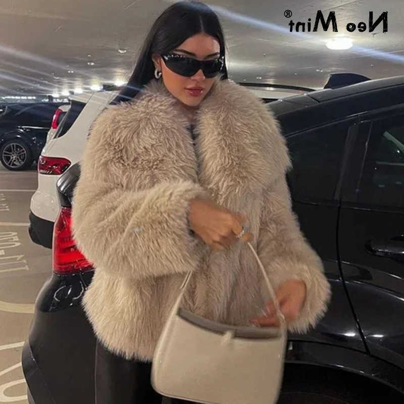 Blogger Chic Fur Jacket Coat Women 2024 Winter Big Collar Fur Coats Cool Girls Overcoat S261016T6WS
