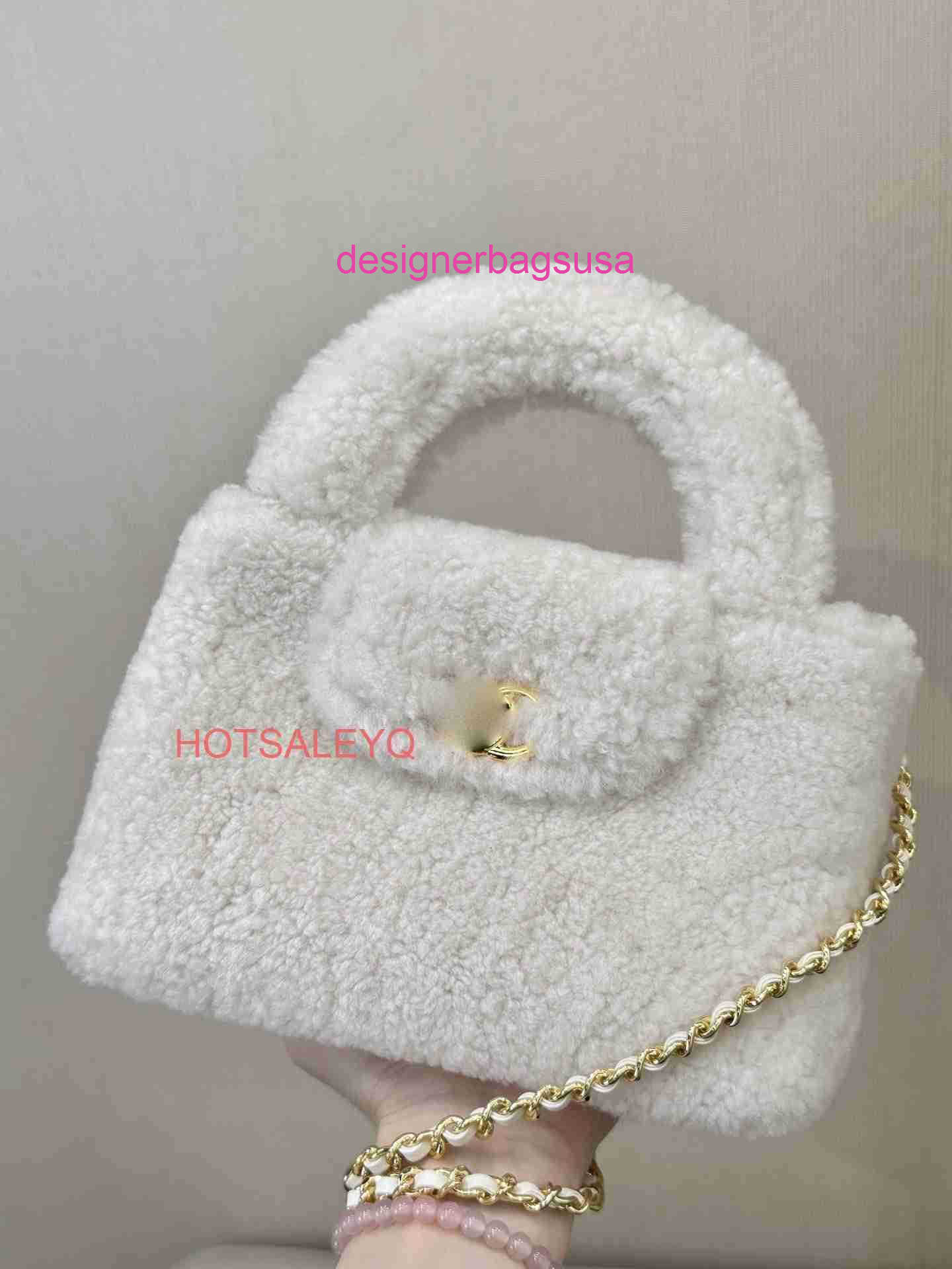 Luxury Designer Bag 4416 Autumn Winter Fluffy Ky Handbag Fashion Bag With Metal Twist Lock Leather Through Metal Chain Designer Womens Bag Size 19cm
