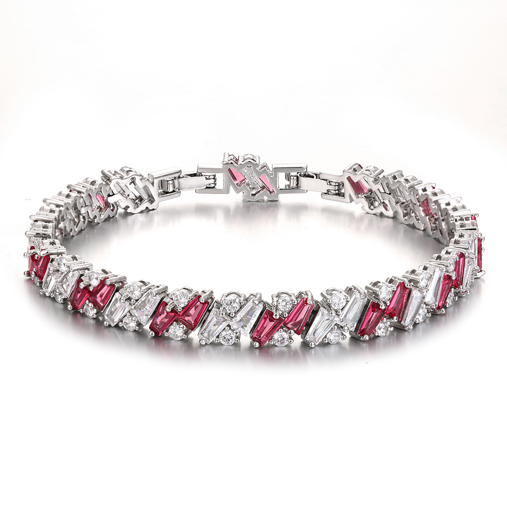 Iced Out Red Baguette Moissanite Tennis Chain Bracelet, S925 Silver 18K Plated VVS Bracelet for Wedding Banquet