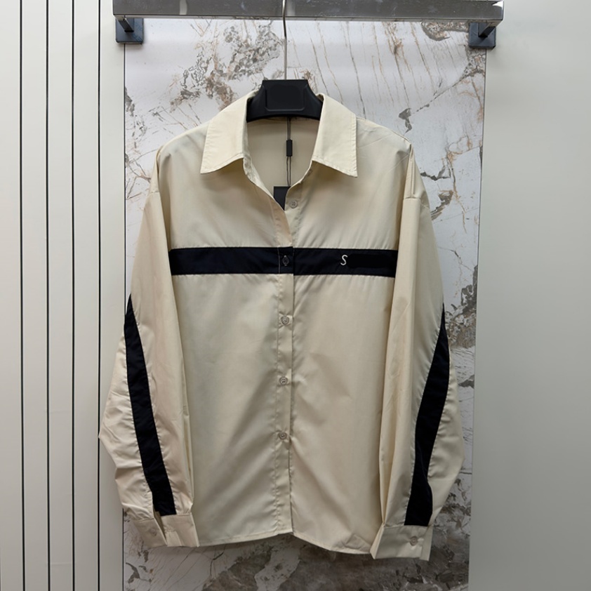 Patchwork Color Striped Shirts Women Men Street Stylish Polo T Shirts Designer Outing Casual Cargo Jacket Thin Letter Blouse