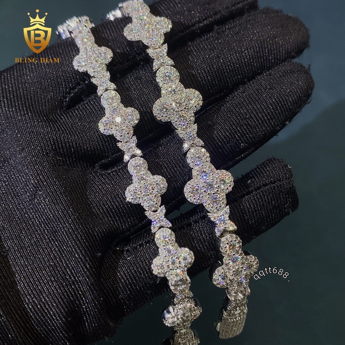 Iced Out Diamond Bracelets Cross Moissanite Bracelet 10MM Cuban Chain 925 Silver Chain GRA Vvs Moissanite Bracelets Men Women