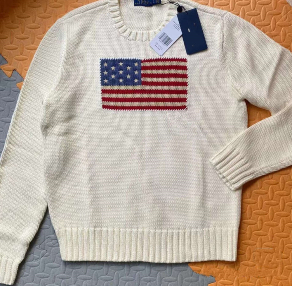 Crewneck Flag Clothes Mens Navy Blue Knitted Sweater Polo Shirt Round Neck Cotton Loose Retro Fashion Casual High Quality fjqa