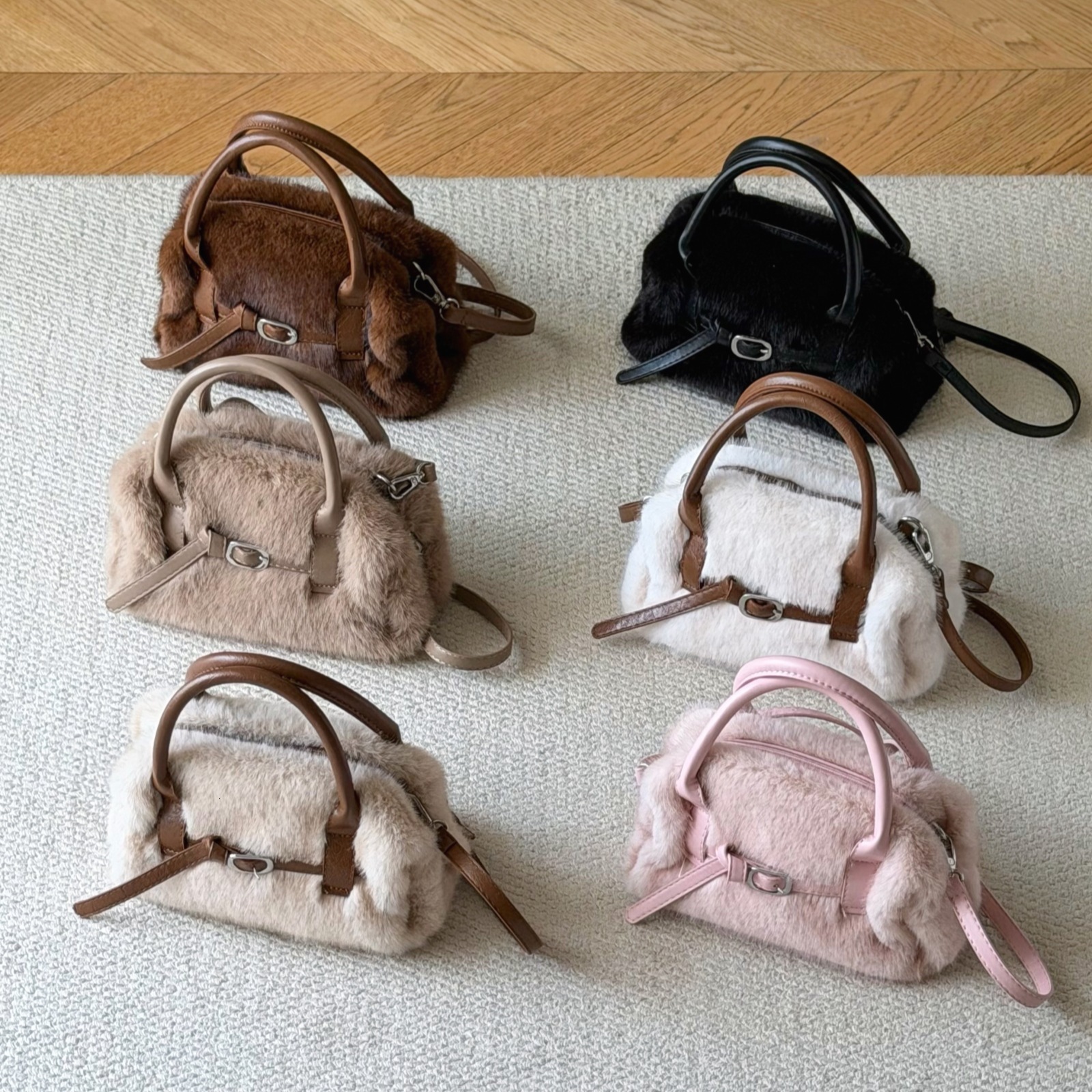 2026 new autumn winter japanese korean style box tote bag retro and unique design heavyduty faux mink fur 6728 free shipping free shipping