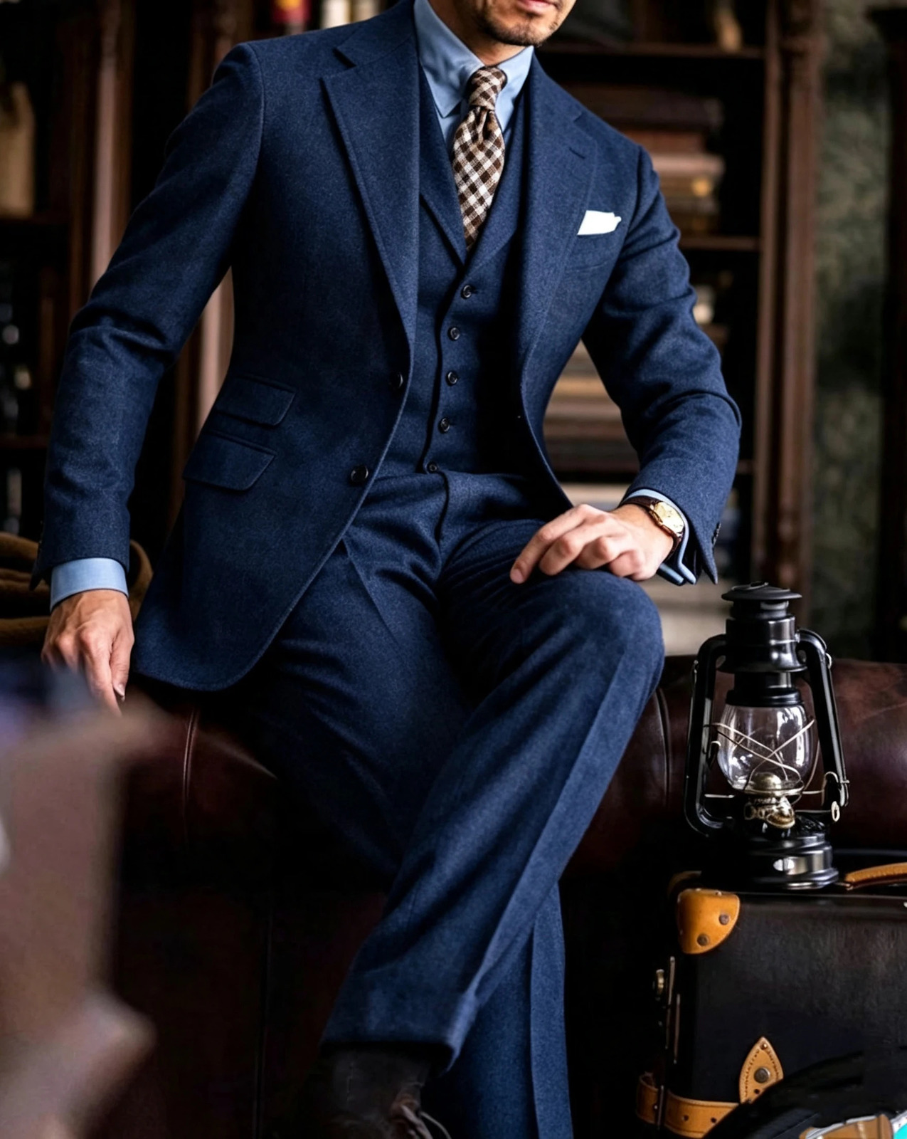 Retro Herringbone Tweed Wool Blend Mens 3PC Suits JacketPantsVest for Business Wedding Prom Party Travel Dinner Banquet 261019
