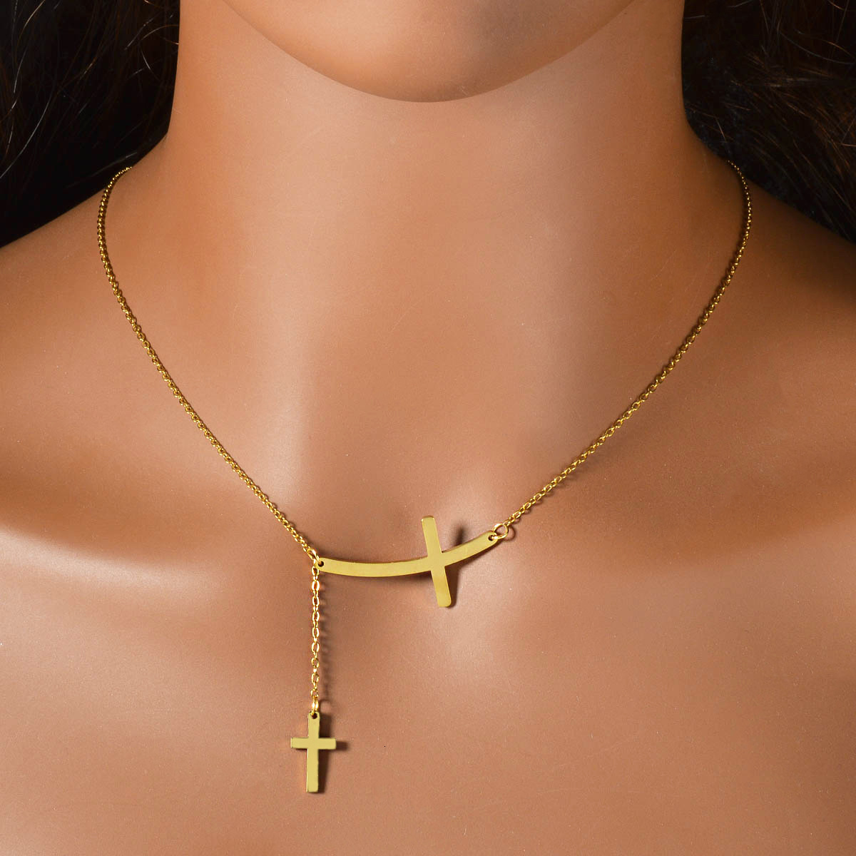 Simple 304L stainless steel necklace, women's jewelry, tassel-style, polished cross pendant necklace