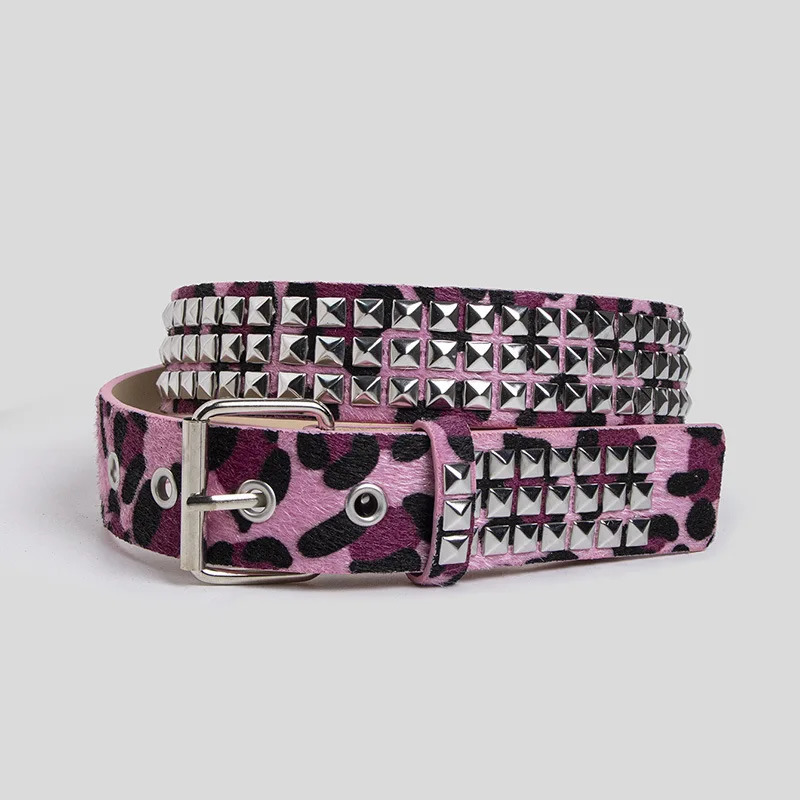 Trendy Horsehair Studded Leopard-Print Women's Belt Korean-Style Niche Sophisticated and Edgy Leopard-Print Faux Fur Belt261019