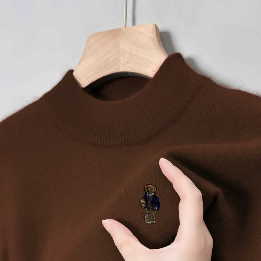 Sales Brand Men's Knit Hot Sweater Mock Neck Bear Embroidery Thicken Pullover Autumn Winter Soft Warm Business Men's Wear M261016
