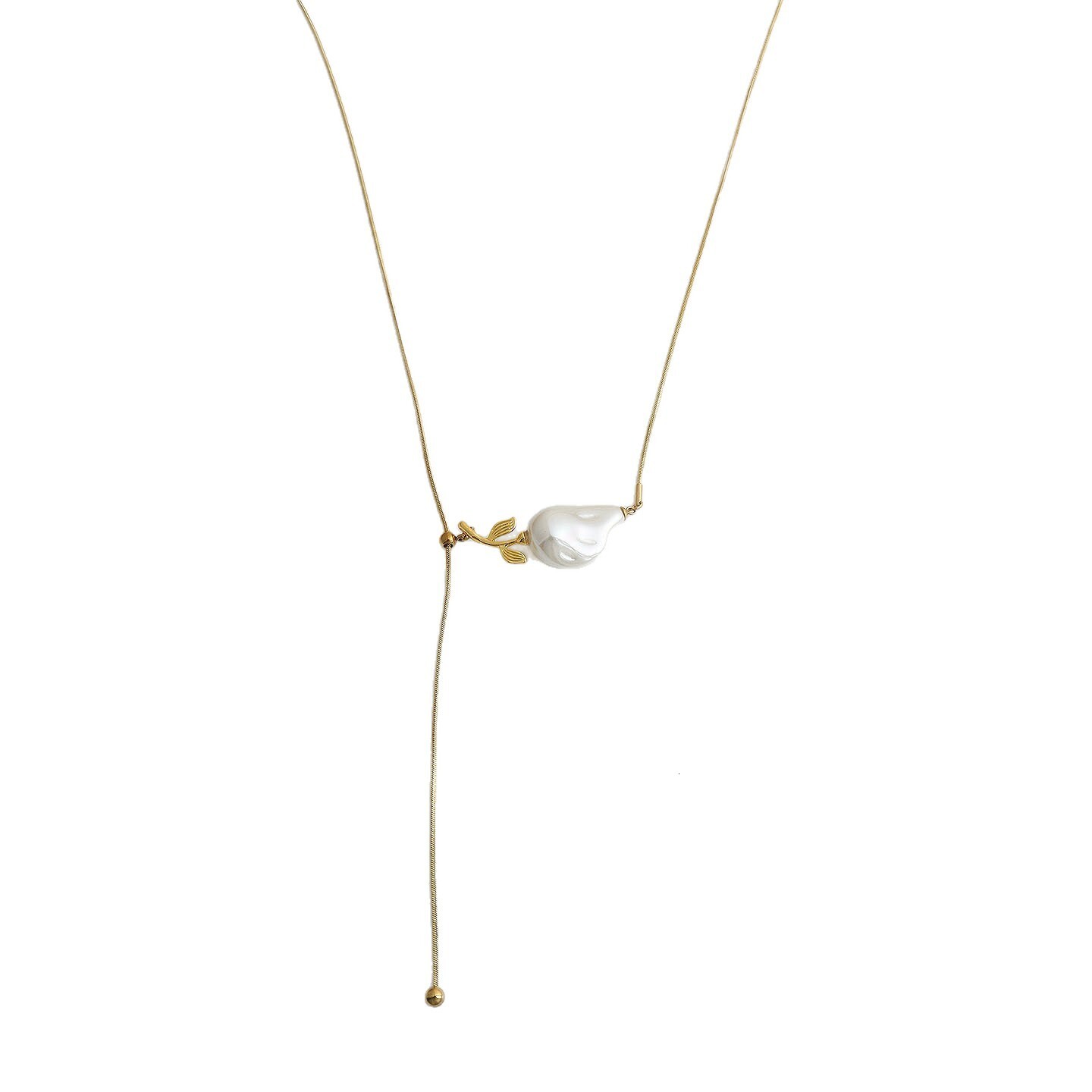 Multiple Rose Titanium Steel Non-Fading Irregular Baroque Pearl Pendant Necklace for Women 2026 New Pull-Through Long Chain