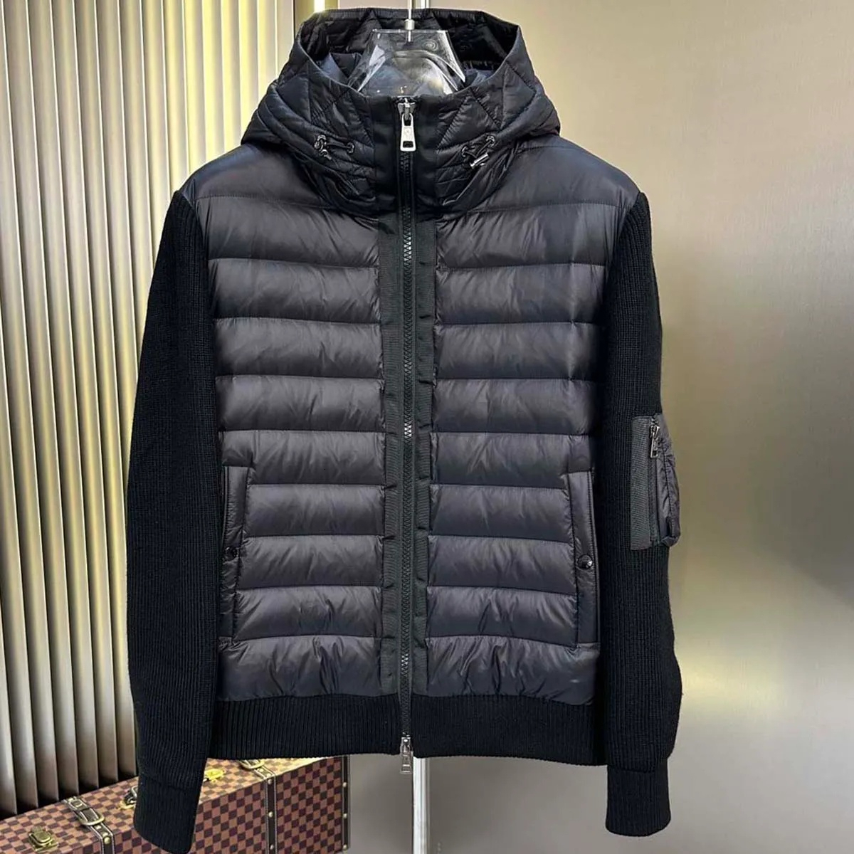 designer puffer jacket winter Men doudoune down jacket Knit Sleeve Spliced Hooded Cotton Jacket Windproof Warm Short Outerwear lightweight coat Size