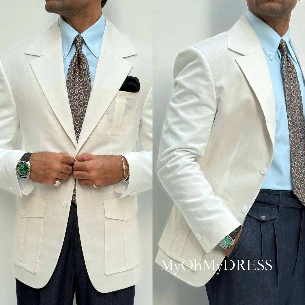 White Men Wedding Tuxedos One Piece Jacket Notched Lapel Two Button Groomsmen Suits Tirm Fit Customized Blazer For Bestmen Wear Y016