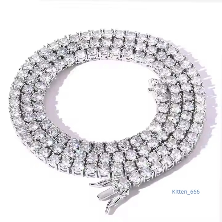 Aivenchy S925 Sterling Silver Rhodium Plated Chain Link Luxury 3mm 4mm 18Inches 22 Inches Moissanite Women Tennis Necklace