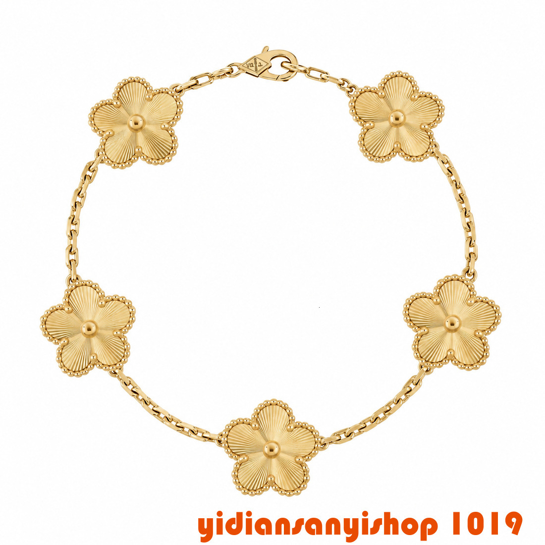 Gold Tone Link Bracelet with Green Clover Flowers and Sparkling Floral Charms Women's Elegant Fashion Accessory for Special Occasions vanly cli