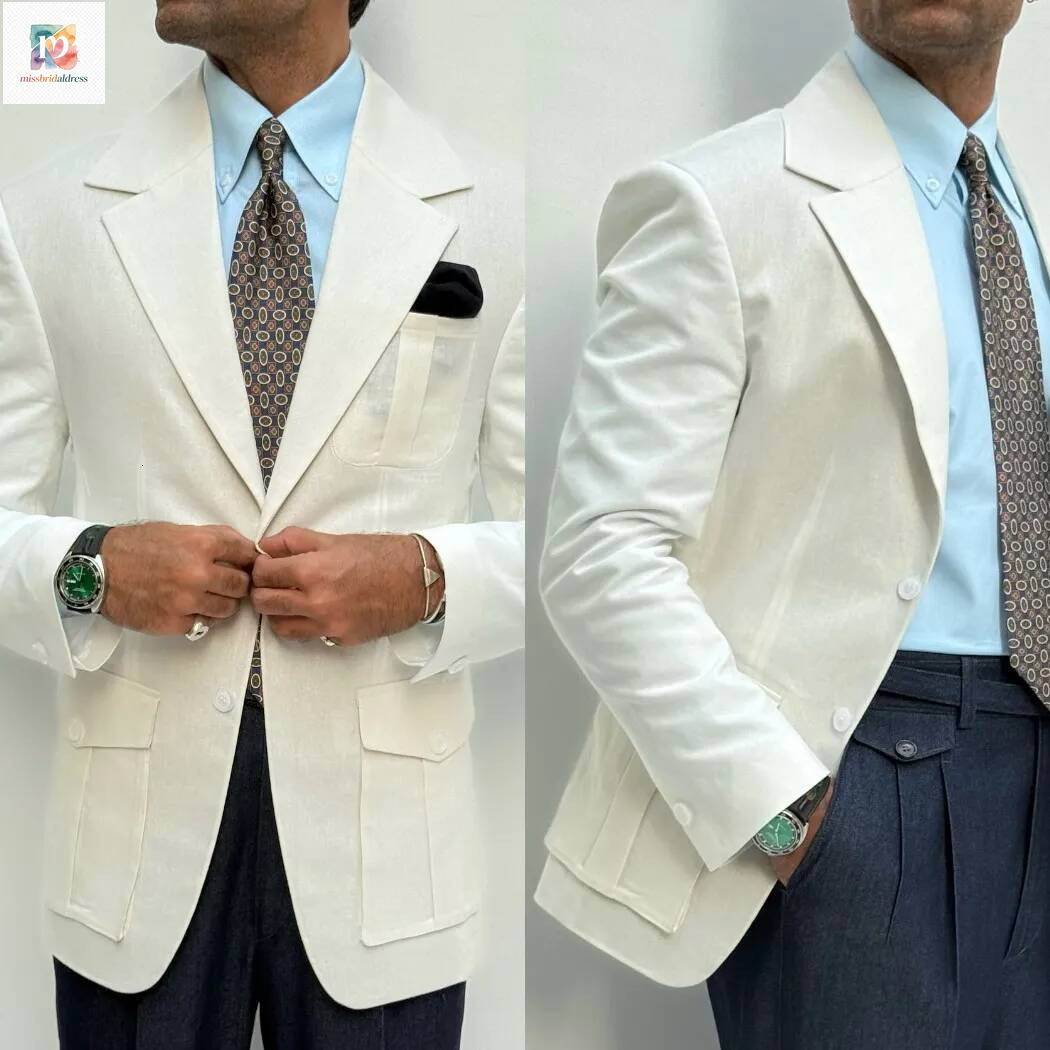 White Men Wedding Tuxedos One Piece Jacket Notched Lapel Two Button Groomsmen Suits Tirm Fit Customized Blazer For Bestmen Wear Mb017