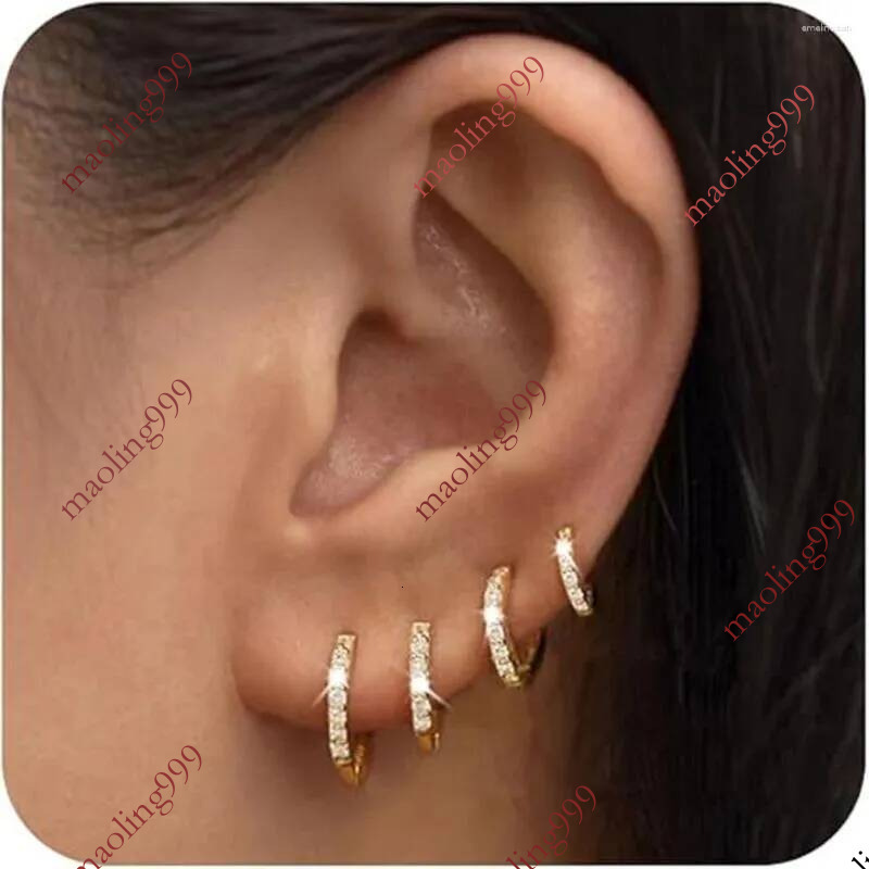 Boucles d'oreilles cerceau petit ensemble en or pour femmes plaqué 14K minuscule délicat léger CZ Huggie Cartilage boucle d'oreille bijoux