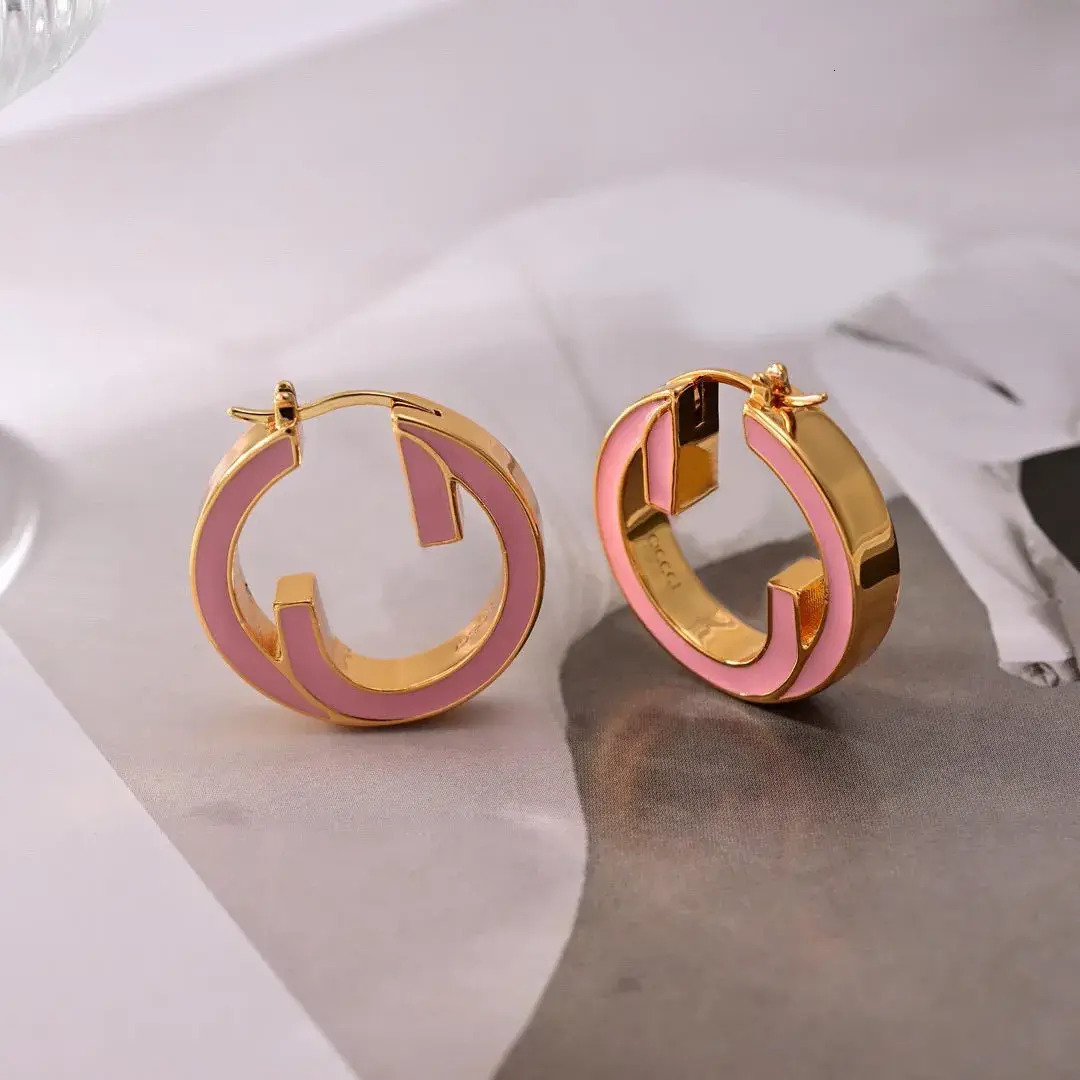 Hoop Earring Designer Fashion Hoop Earrings Enamel Pink/White 18 Karat Gold High Quality Stamped Designer simple Jewelry Designed For Ladies Wedding