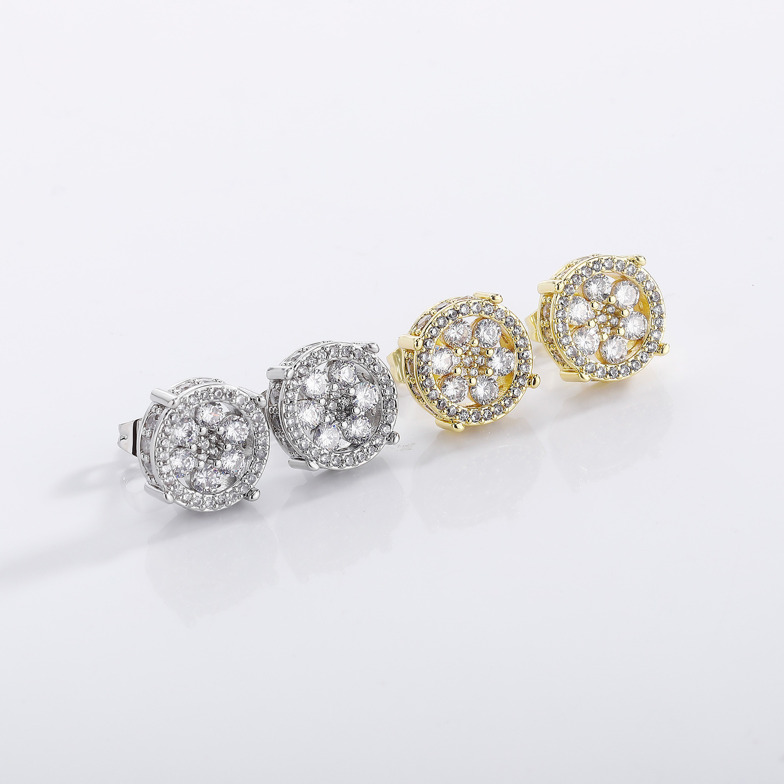 Out D VVS Diamond European Luxury Iced American style copper moissanite flower earrings, unique and fashionable trendy design, micro-inlaid with dia