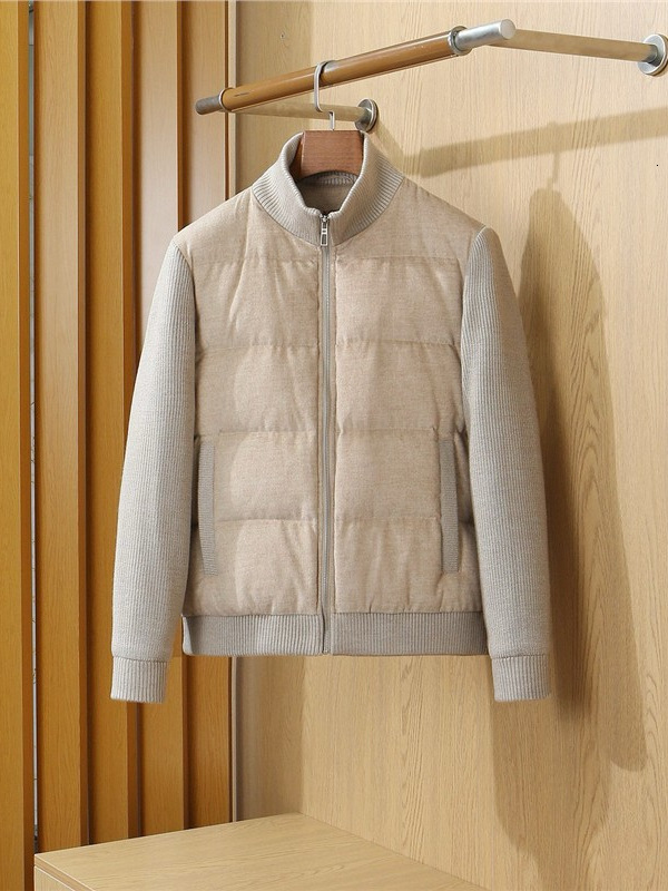 Loose Down Puffer White Duck Down Quilted Padded Stand Collar Regular Fit White Men Classic Winter Career Patchwork Outerwear Coats