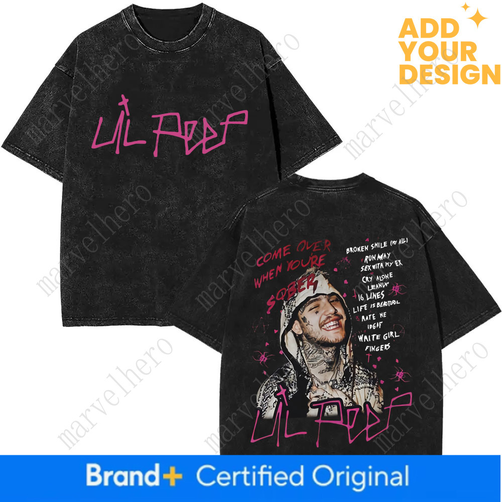 Washed Vintage Rapper Lil Peep Double Sided Print T Shirts Men Women Fashion Hip Hop Oversized Short Sleeve T Shirt Streetwear