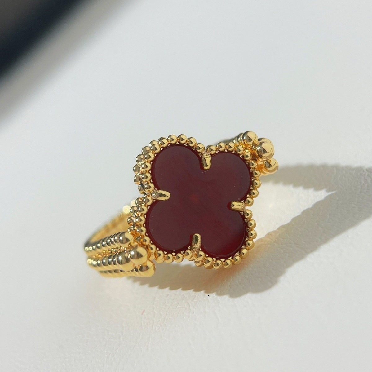 designer ring for women Laser Red Chalcedony Four-Leaf Clover/Flip-Over Fortune Double-Flower Double-Sided Rose Gold Ring vanlies cleef ring