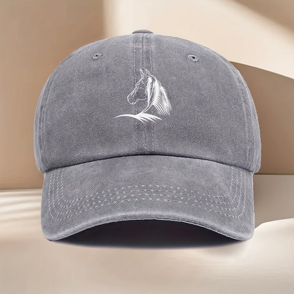 Luxury Cap Brand Designer Hat Baseball Cap, Women's Style, Featuring An Elegant Print Horse Head Design, With Washed And Distressed Finish, A C