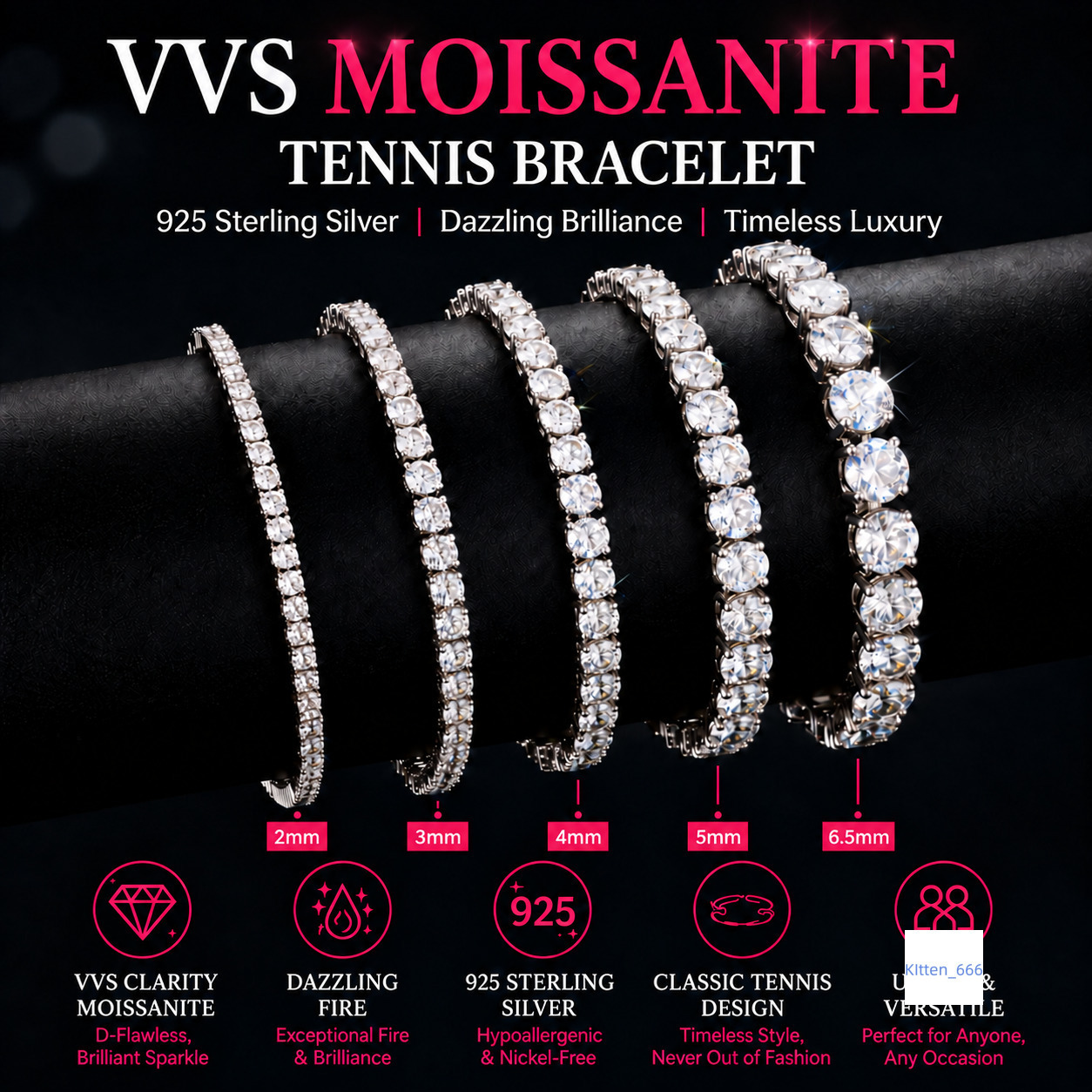 2-6.5mm Claw Setting GRA VVS Iced Moissanite Tennis Bracelet 925 Sterling Silver Trendy Luxury Hip Hop Jewelry for Men Women
