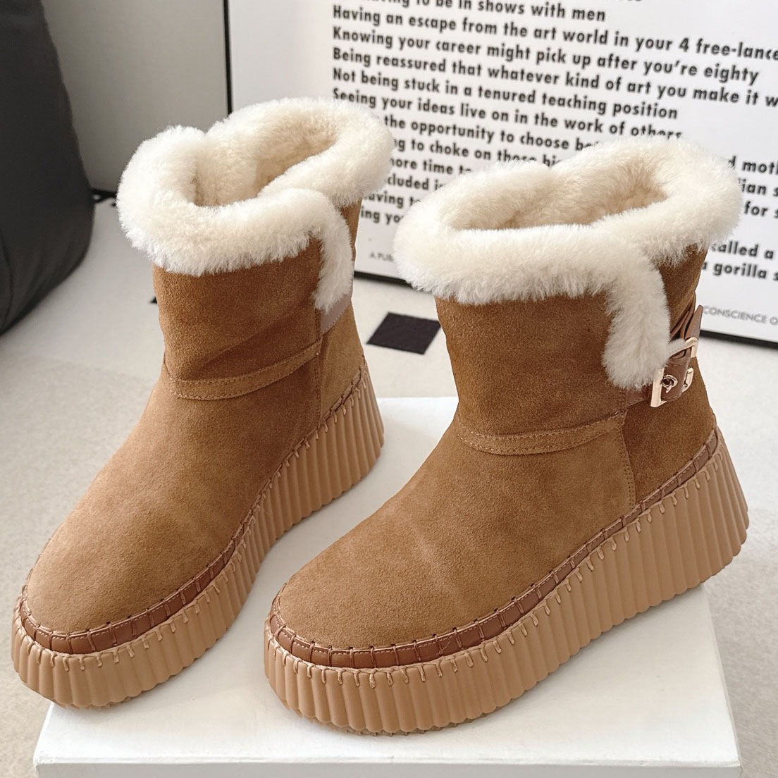 Women Ankle Boot Suede Boots Designer Platform Boots Comfortable Shearling Bootie Winter Fashion Snow Boots