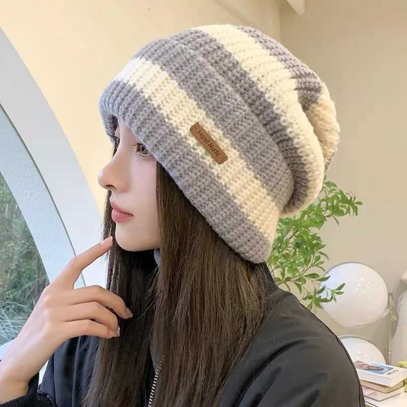 Beanie/Skull Caps Korean Fashion Striped Knitted Hat Trend Lightweight Hat for Men Women Warm Windproof Autumn Winter Suitable for Outdoor Cycling Q