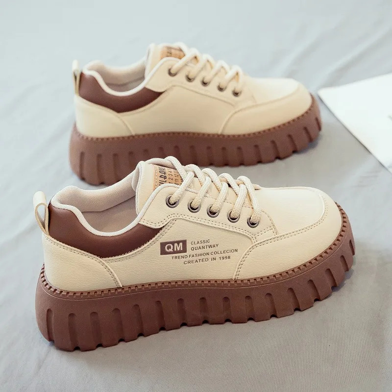 Little White Shoes Spring Summer Women's Casual Versatile Thick Sole Elevated Women's Shoes Student Shoes 261019
