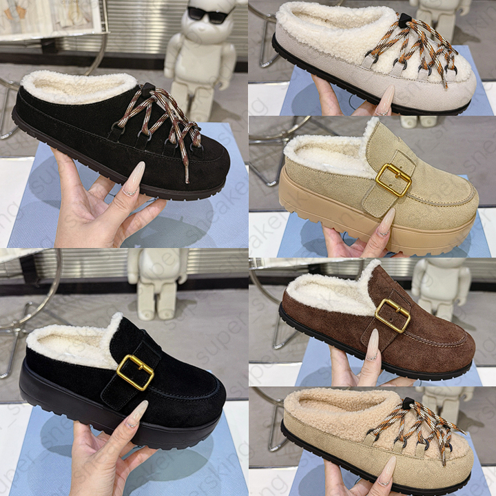 Designer Sandals Quality Slippers Suede leather platform Mule Shoes Furry and Warm Women Slides Comfort Calfskin Leather Suede Slides Size 35-41