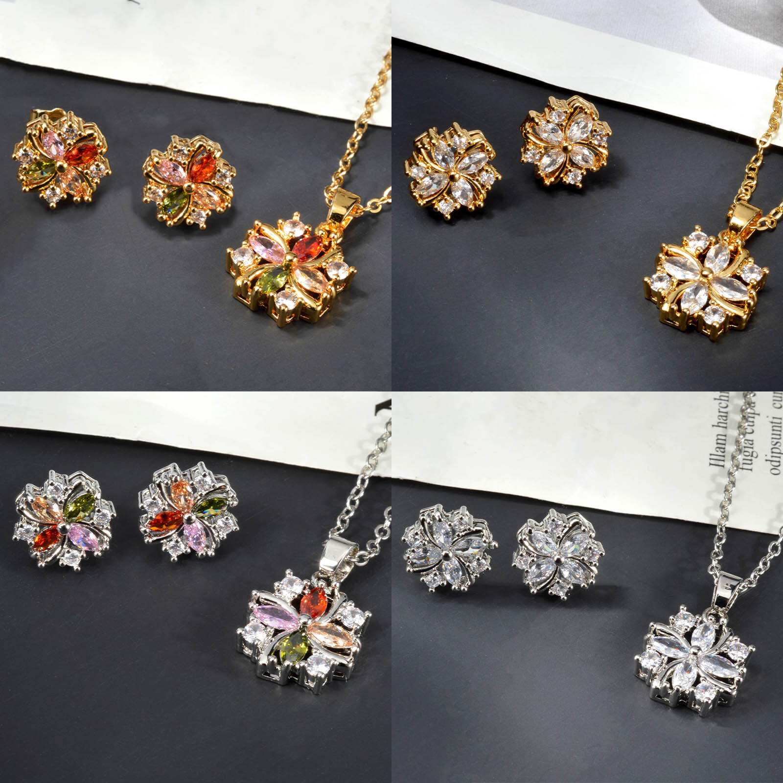 European American exquisite fashion light luxury zircon-inlaid and stylish pendant colorful earrings necklace two-piece set