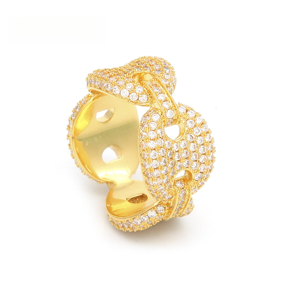 Hip-Hop New Niche Design Coffee Bean Pig Nose Pave Out D VVS Diamond AAA moissanite Trendy Men's Ring Luxury Iced Luxury Iced