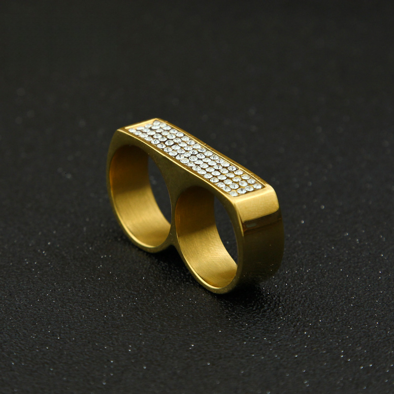 Vintage Cute Luxury Iced Accessories Rock Nightclub Hip-Hop Out D VVS Diamond Double-Hole Stainless Steel Diamond-Studded Men's Ring Luxury Ice