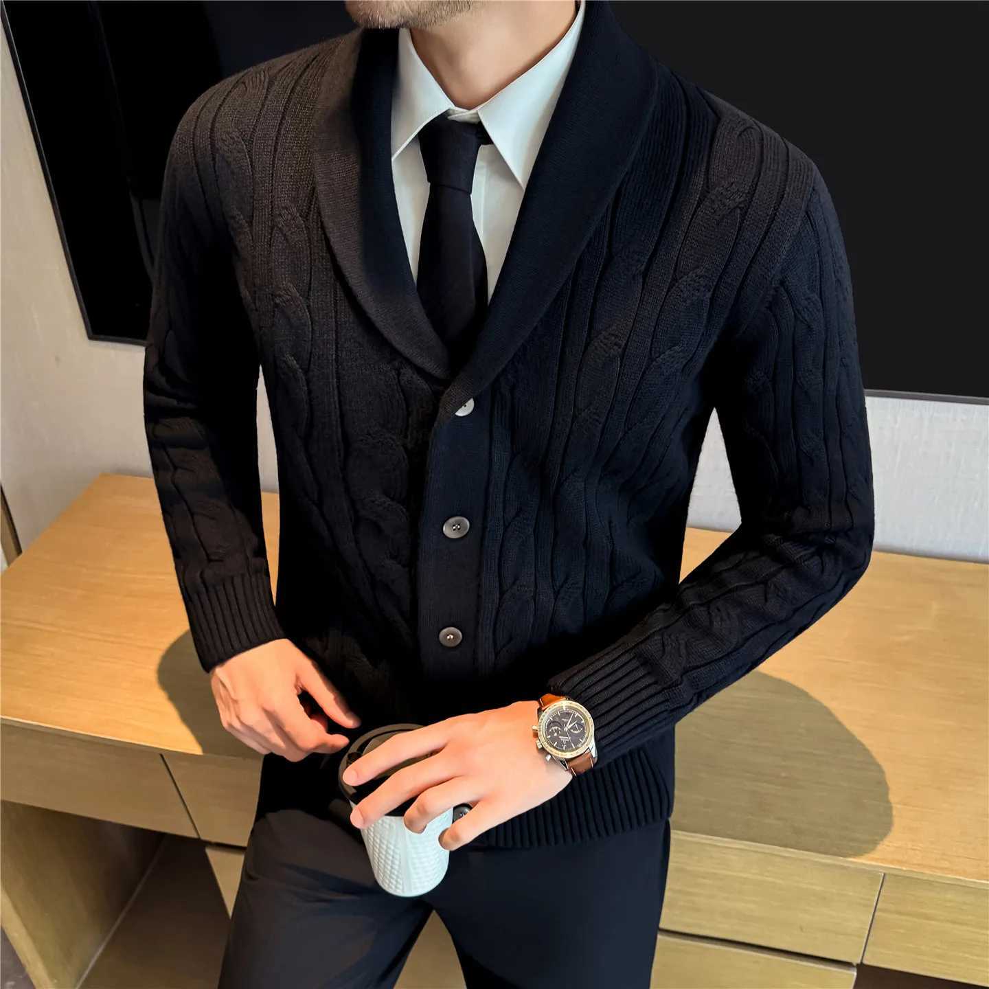 Knitted High Quty Winter Men's Cardigans Thick Wool Knit Sweatercoat Men Solid Color Smart Casual Warm Cardigan Outerwear Man M261016
