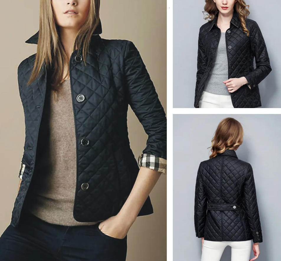 Classic British Plaid Cotton Padded Coat Slim Retro Warm Quilted Jackets Autumn Winter Casual Windproof Fashion Outerwear for Women
