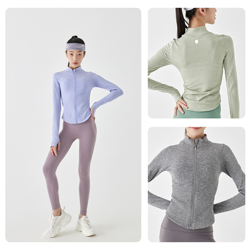 L6715 Nouvelles vestes de yoga et de sport automne/hiver avec fermeture éclair, respirantes, coupe-vent, hauts de course et de fitness, amincissa