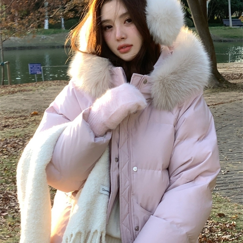 2026 Winter Women's Jacket Puffer Coat Short Petite Thick Warm Down Cotton Parkas Stylish Hooded Faux Fur Collar Outerwear y260929