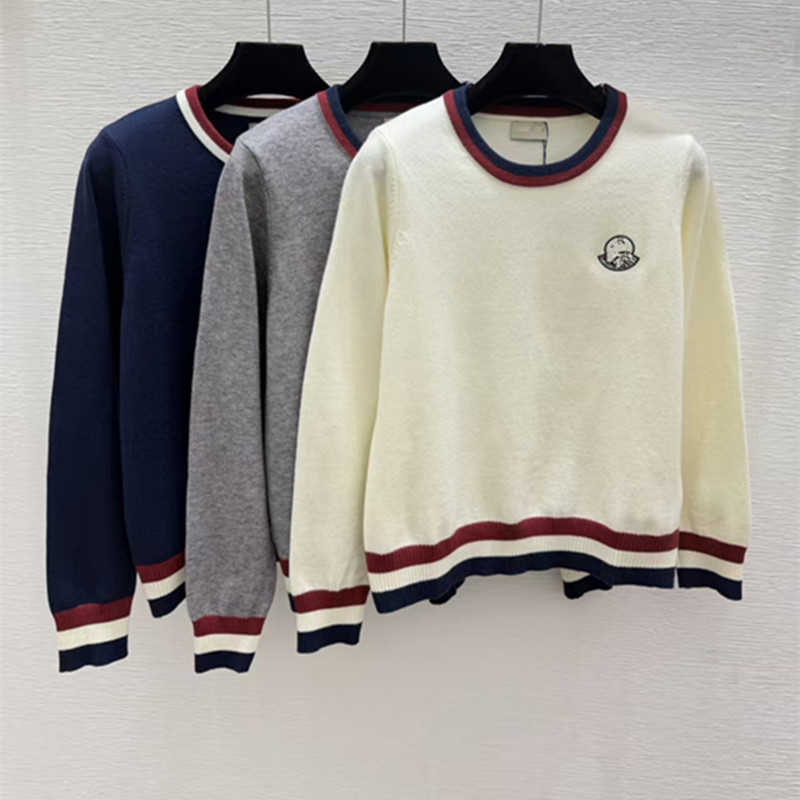 Women's Sweaters designer MO26 Autumn New Color-Block Collar Fashion Brooch Round Neck Long Sleeve Knit Top