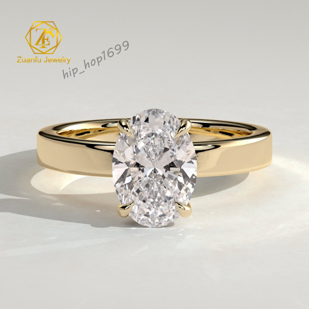 Classic Thick Band Oval Lab Grown Single Diamond Engagement Wedding Ring 14K Yellow Gold Brilliant Cut Lab Diamond Ring with IGI