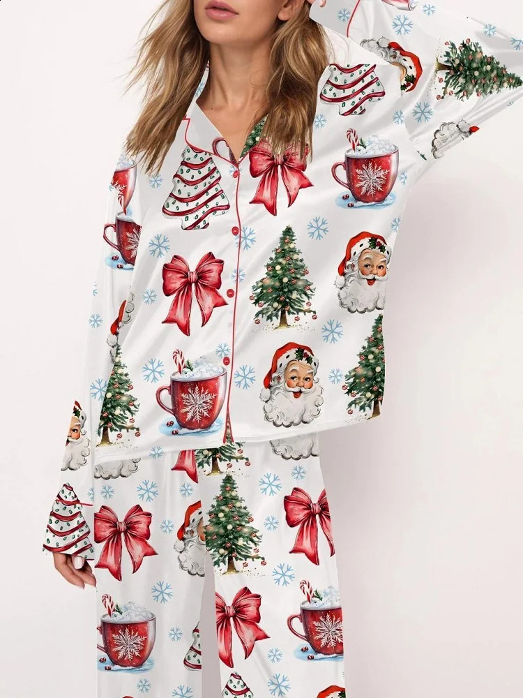 Christmas Cartoon Women's Pajama Set 3D Printed Casual Men's and Women's Long Sleeve Shirt Comfortable Pajama Set 261015