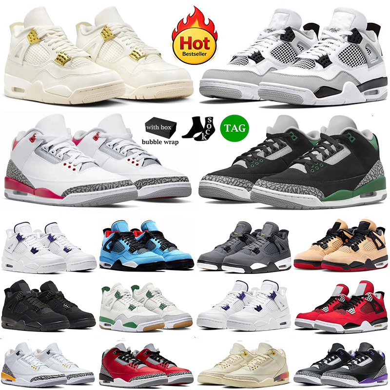 With Box Basketball Shoes 3s 4s Mens Womens Sneakers Man Basket shoe Black Cat 4 Black Cement Bred Military Blue Cool Grey White Thunder Lightning 3