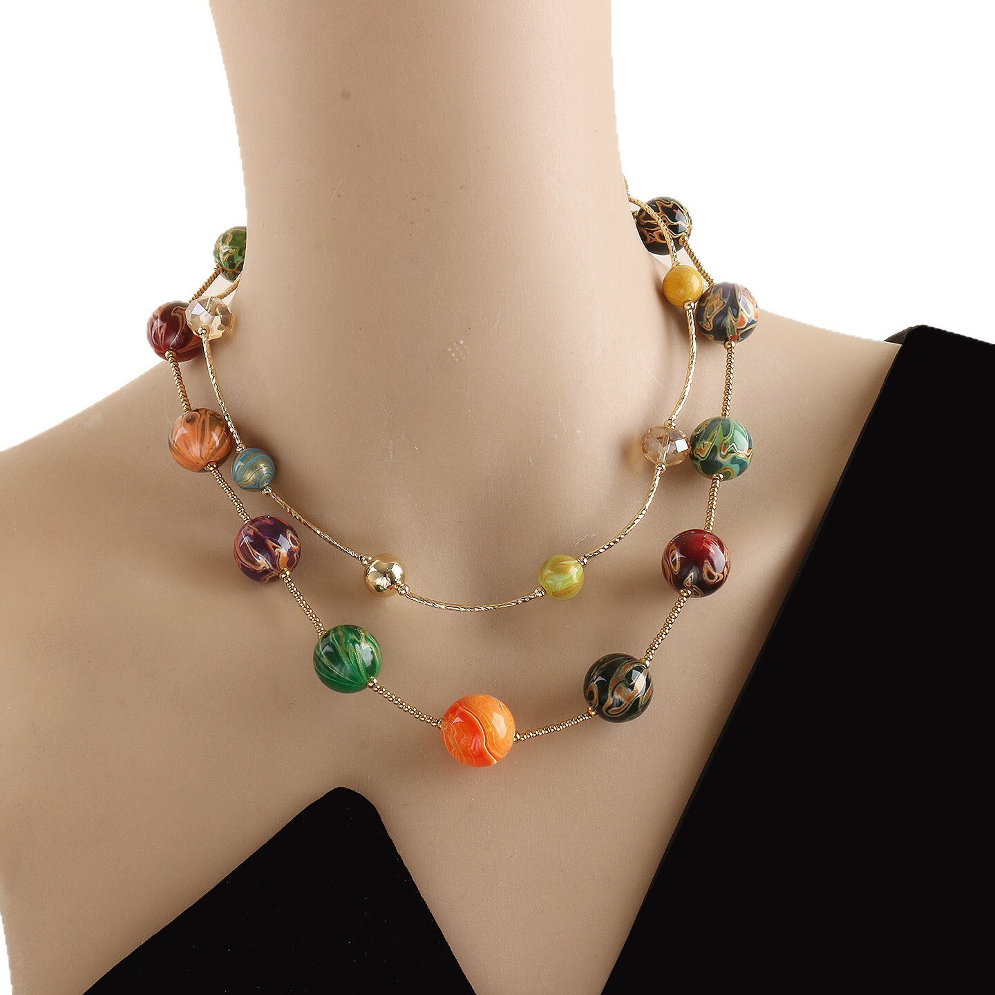 vintage patchwork porcelain painting beaded large lacquer bead necklace for women, 2026 new model collarbone neck chain, bracelet, trendy