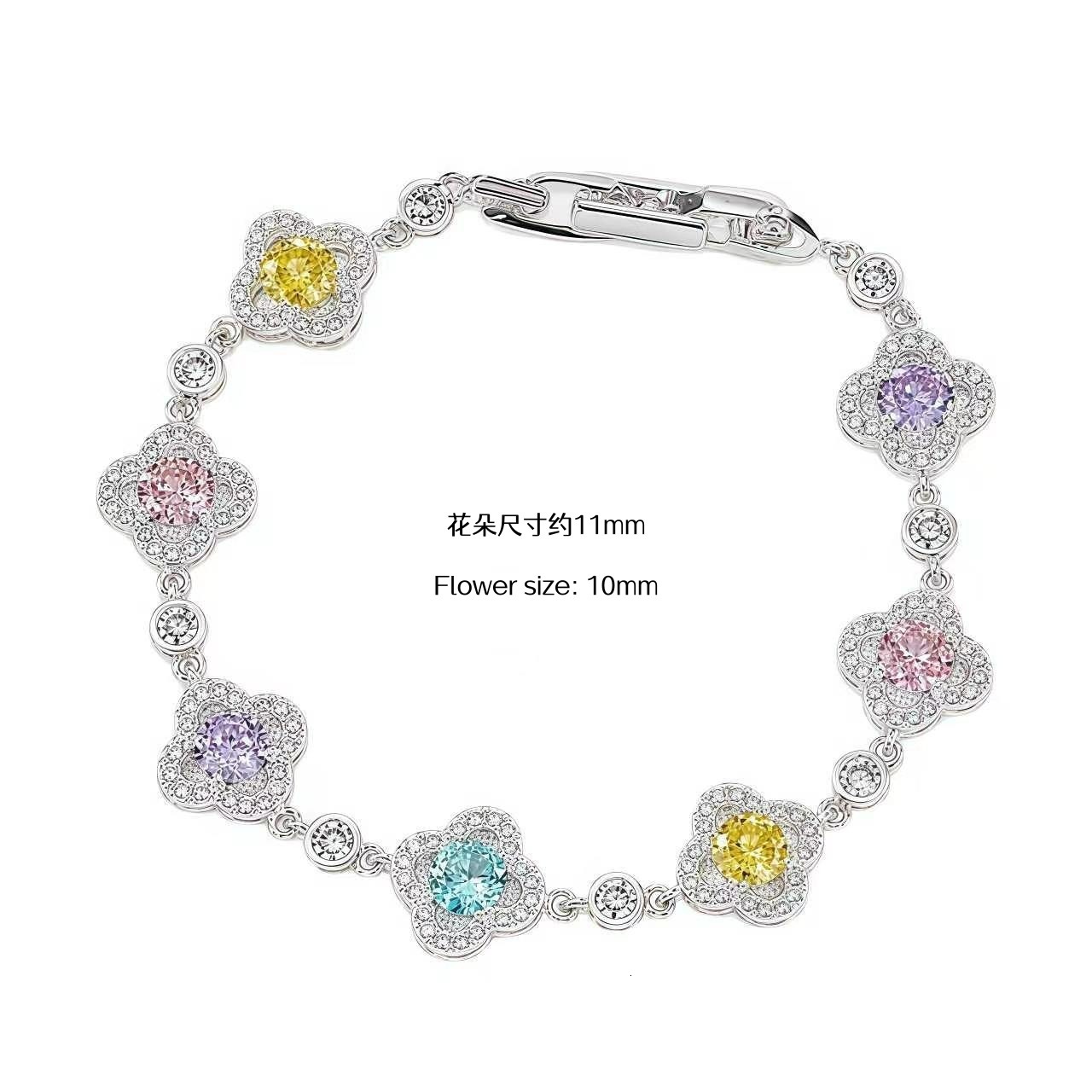 Luxury Brand Designer Jewelry Best-Selling Lucky Four-Leaf Clover Bracelet For Women, Sweet And Fresh Style, Full Of Diamonds, Dopamine-Inspired, Au