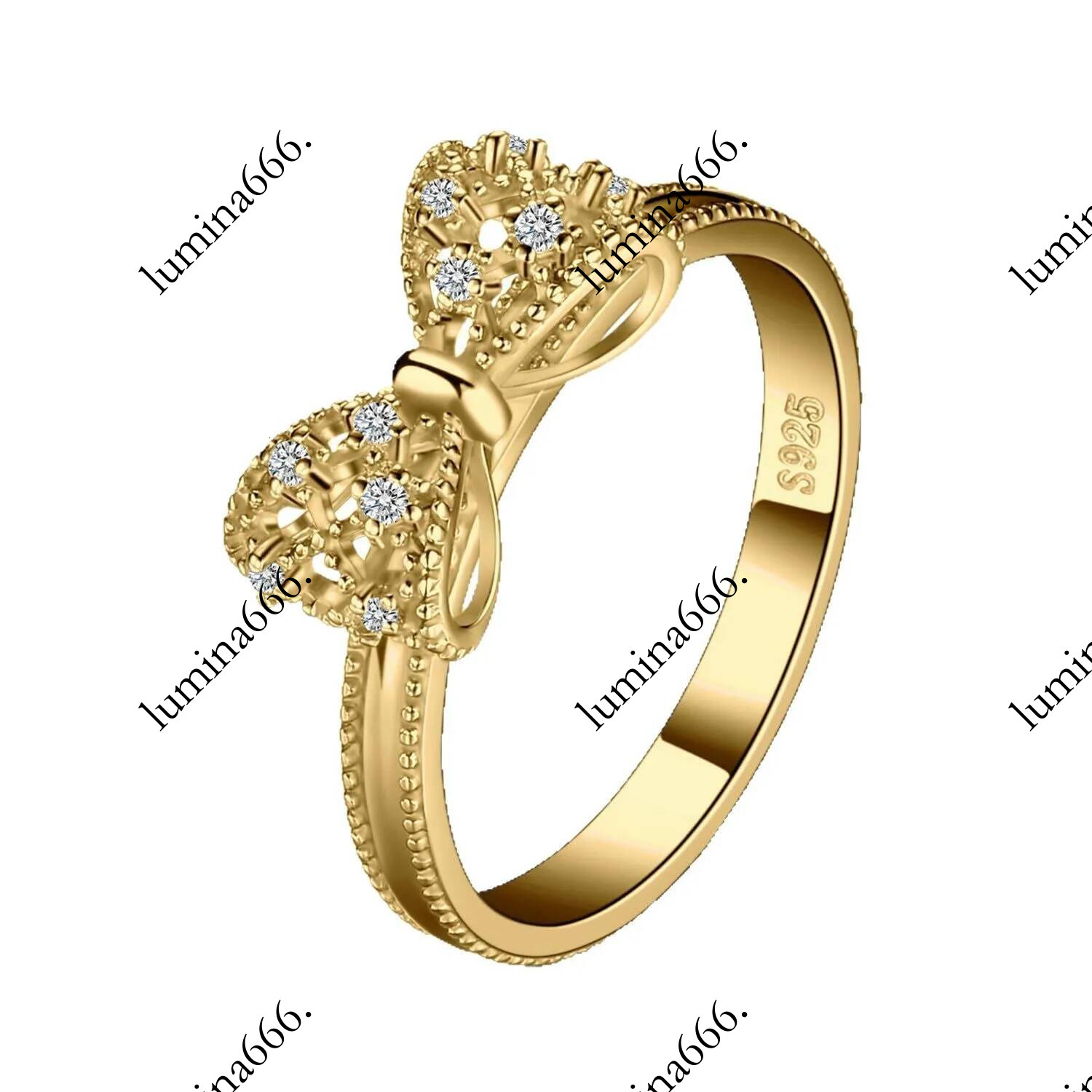 Luxury 18k gold bowknot designer rings for women girls sweet lovely love bow knot crystal bling diamond wedding engagement ring jewelry