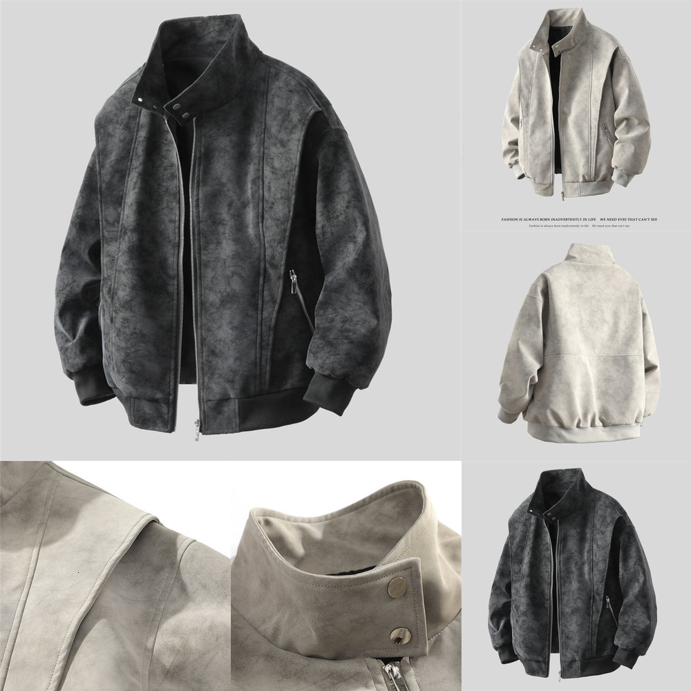 Tangtuan Jacket for Men and Women, Spring American Retro Baseball Collar, Casual Loose Melad Washed Leather Jacket, Hong Kong Style